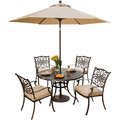 Hanover Hanover TRADITIONS5PC-SU Traditions Outdoor Patio Dining Set - 5 Pieces (4 Aluminum Cast Dining Chairs; 48" Round Table) and Umbrella TRADITIONS5PC-SU
